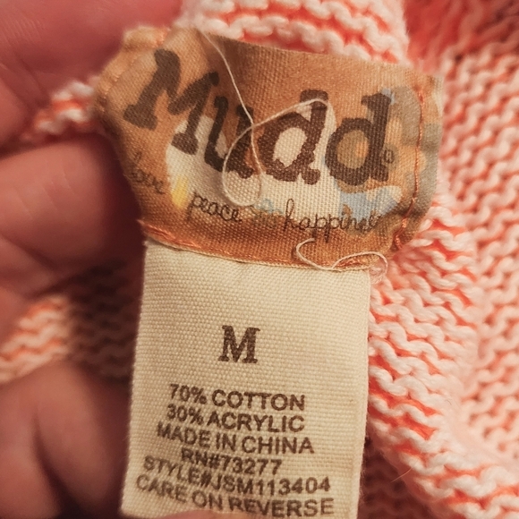 Mudd Neon Orange Cable Chunky Knit V-Knit Sweater Junior's Medium M Fall Bright - Picture 5 of 6